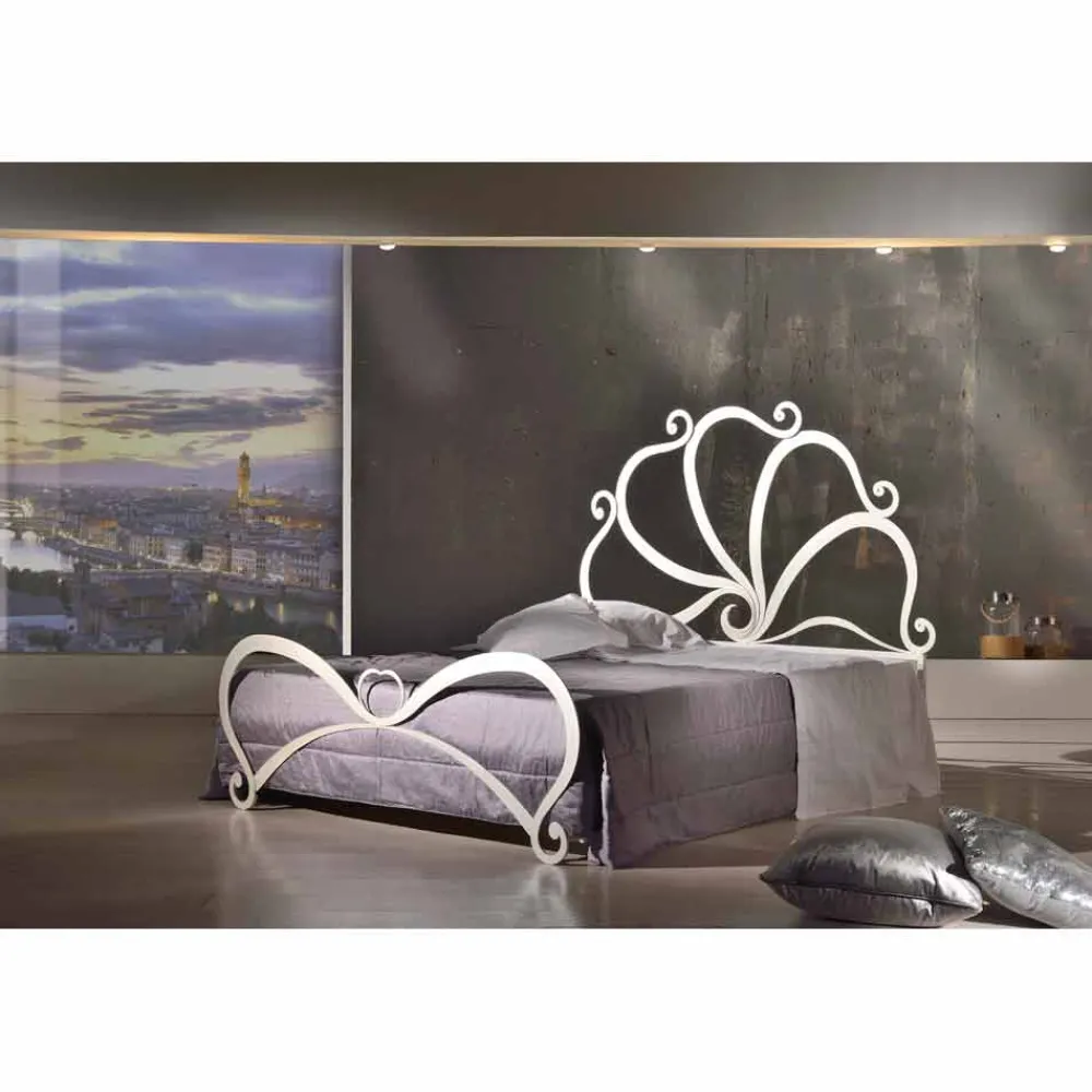 Viadurini Night Design Maßgeschneiderte Möbel|Schmiedeeisen Doppelbetten-Doppelbett aus Eisen mit Kristall Eden 160x190 cm in modernem Design