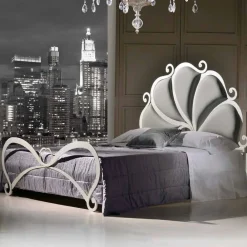 Viadurini Night Design Maßgeschneiderte Möbel|Schmiedeeisen Doppelbetten-Doppelbett gepolstert 160x190 cm aus Eisen mit Kristall Kimberly
