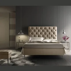 Viadurini Night Design Maßgeschneiderte Möbel|Polsterbetten-Doppelbett mit Bettwäschegarnitur aus Baumwolle Made in Italy - Sallie