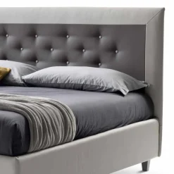 Viadurini Night Design Maßgeschneiderte Möbel|Polsterbetten-Doppelbett mit Box und Kopfteil mit Öko-Lederknöpfen Made in Italy - Arturo