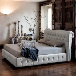 Viadurini Night Design Polsterbetten-Doppelbett mit Capitonné-Polsterung und Holzfüßen - Briosco