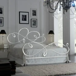 Viadurini Night Design Schmiedeeisen Doppelbetten-Doppelbett mit massivem Eisenkopfteil, hergestellt in Italien – Nebbia