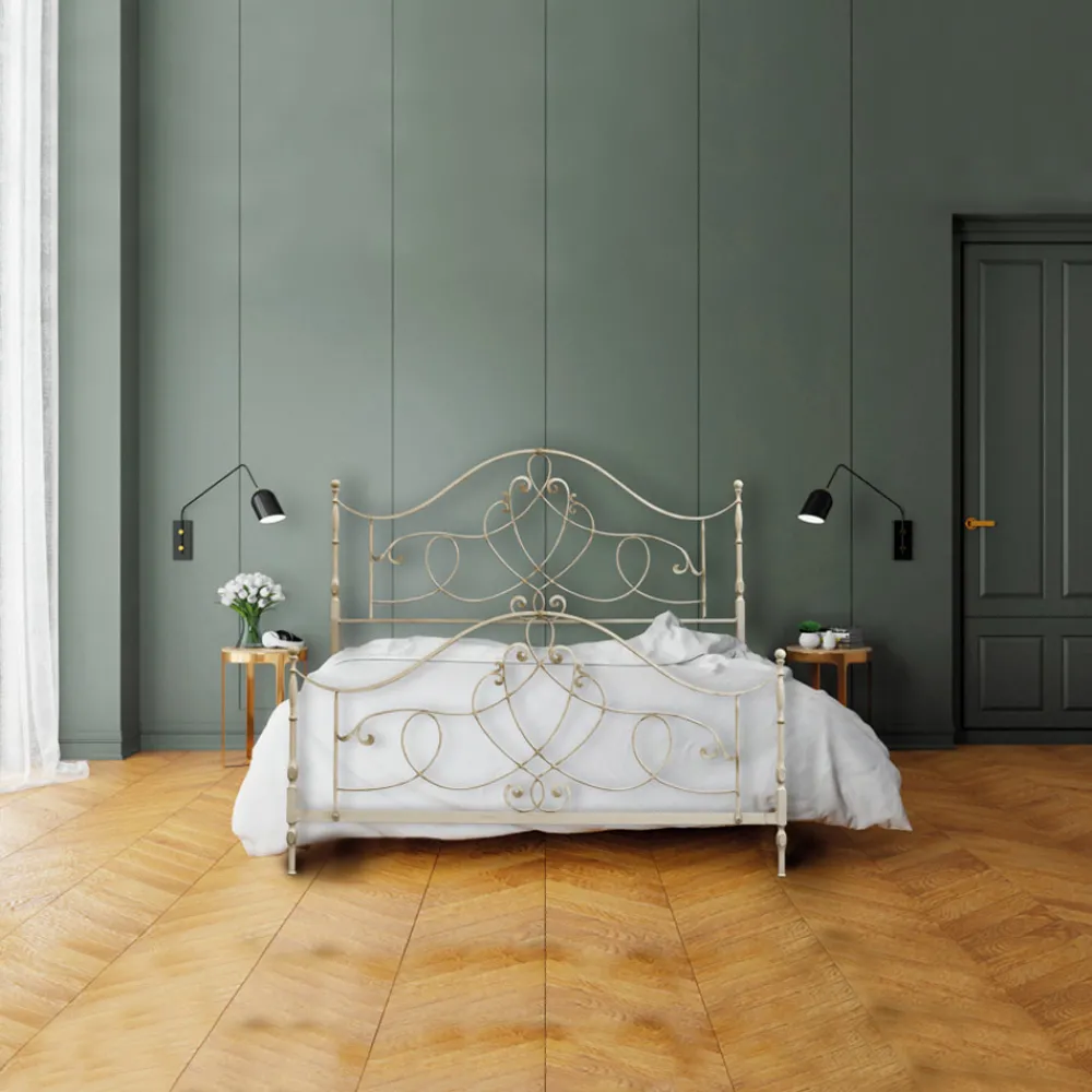 Viadurini Night Design Schmiedeeisen Doppelbetten-Doppelbett mit passendem Fußteil in verschiedenen Ausführungen – Größe