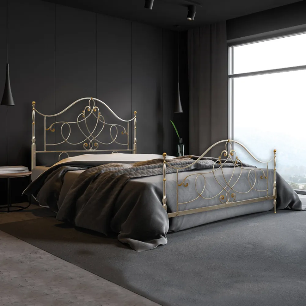 Viadurini Night Design Schmiedeeisen Doppelbetten-Doppelbett mit passendem Fußteil in verschiedenen Ausführungen – Größe