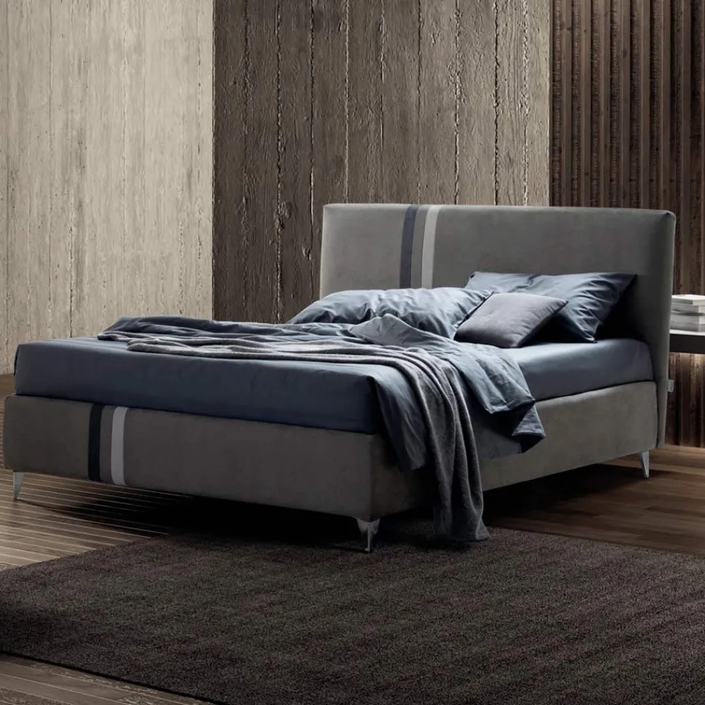 Viadurini Night Design Polsterbetten-Doppelbett 160x190 mit 2 zweifarbigen vertikalen und parallelen Streifen - Paolo