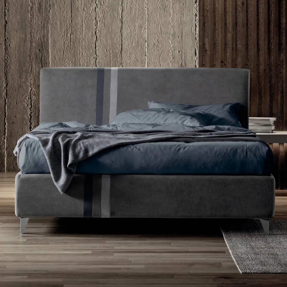Viadurini Night Design Polsterbetten-Doppelbett 160x190 mit 2 zweifarbigen vertikalen und parallelen Streifen - Paolo
