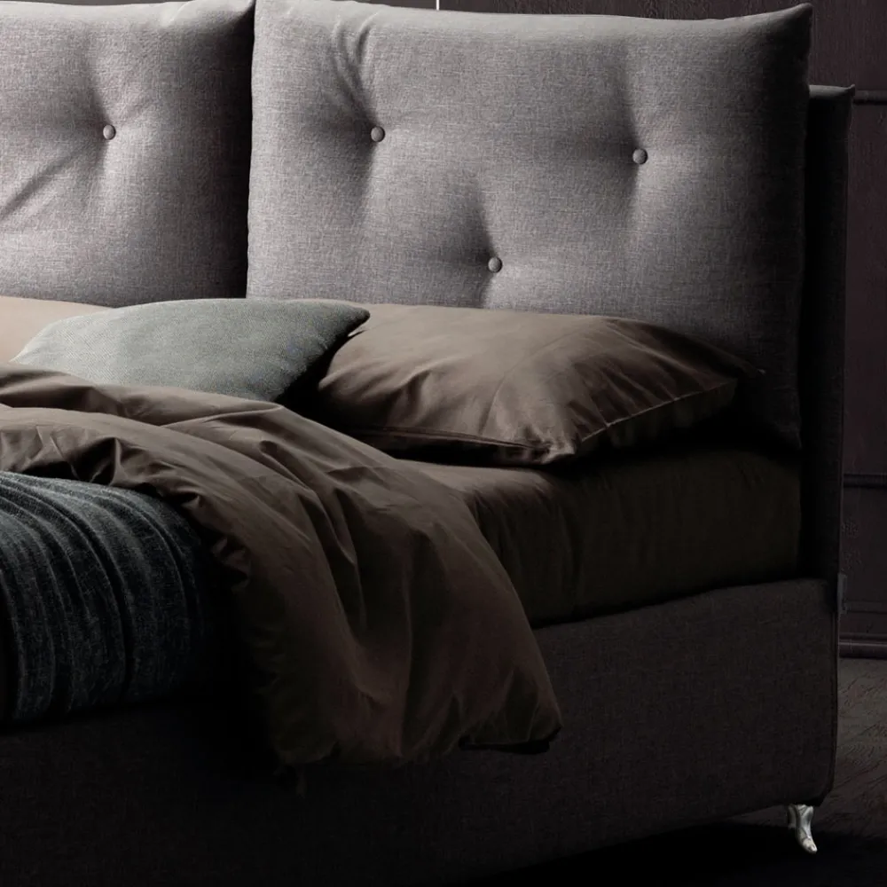 Viadurini Night Design Polsterbetten-Doppelbett 160x190 mit dekorativen Knöpfen in den Kissen - Strahlen