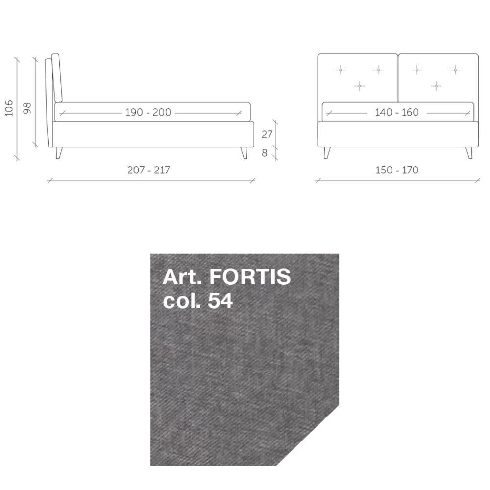 Viadurini Night Design Polsterbetten-Doppelbett 160x190 mit dekorativen Knöpfen in den Kissen - Strahlen