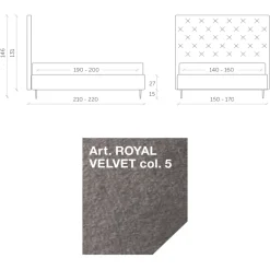 Viadurini Night Design Polsterbetten-Doppelbett 160x190 mit hohem und gestepptem Kopfteil Made in Italy - Sallie