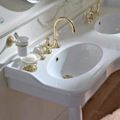 Viadurini Bathroom Vintage Waschbecken|Keramikwaschbecken-Doppelschüssel Consolle Waschbecken mit Keramikfüßen, Made in Italy - Paulina