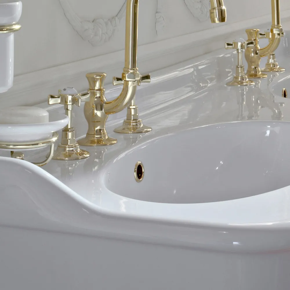 Viadurini Bathroom Vintage Waschbecken|Keramikwaschbecken-Doppelschüssel Consolle Waschbecken mit Keramikfüßen, Made in Italy - Paulina