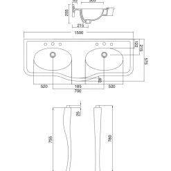 Viadurini Bathroom Vintage Waschbecken|Keramikwaschbecken-Doppelschüssel Consolle Waschbecken mit Keramikfüßen, Made in Italy - Paulina