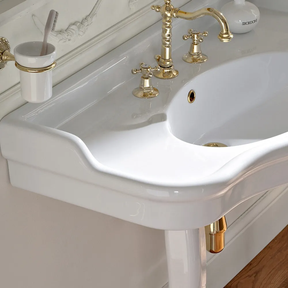 Viadurini Bathroom Vintage Waschbecken|Keramikwaschbecken-Doppelschüssel Consolle Waschbecken mit Keramikfüßen, Made in Italy - Paulina