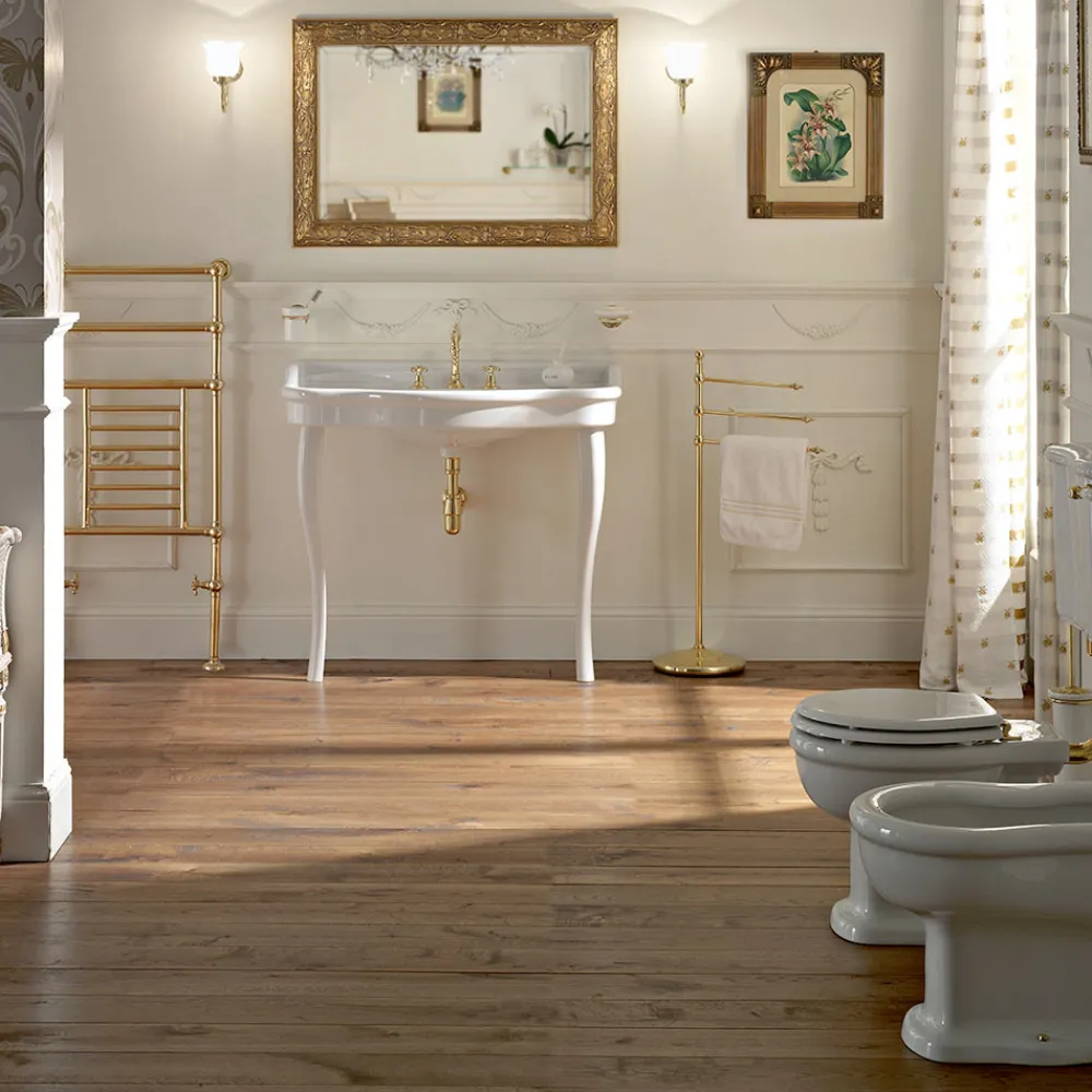 Viadurini Bathroom Vintage Waschbecken|Keramikwaschbecken-Doppelschüssel Consolle Waschbecken mit Keramikfüßen, Made in Italy - Paulina