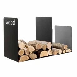 Viadurini Fire Design Kaminholzständer Aus Eisen Und Stahl-Doppelter Holzhalter aus schwarzem Stahl mit seitlichem Dekor Design - Altano1