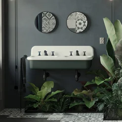 Viadurini Bathroom Vintage Waschbecken|Farbige Waschbecken-Doppelwaschbecken mit rechteckiger Keramikstruktur – Kevin