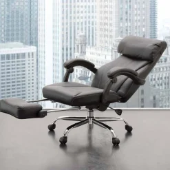 Viadurini Living Bürosessel-Drehbarer und verstellbarer Bürosessel aus schwarzem Kunstleder - Nazzareno