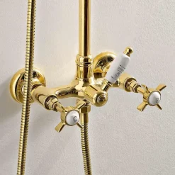 Viadurini Bathroom Duschsäulen-Duschgruppe mit Gleitschiene aus Vintage-Messing, Made in Italy – Katerina