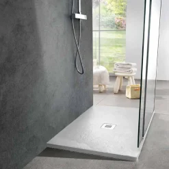 Viadurini Bathroom Rechteckige Duschwannen-Duschwanne aus Kunstharz mit weißem Schiefereffekt 120x80 Modernes Design - Sommo