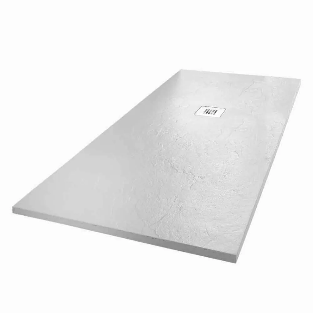 Viadurini Bathroom Rechteckige Duschwannen-Duschwanne 160x70 Modernes Design in Schiefer-Effekt aus weißem Harz - Sommo