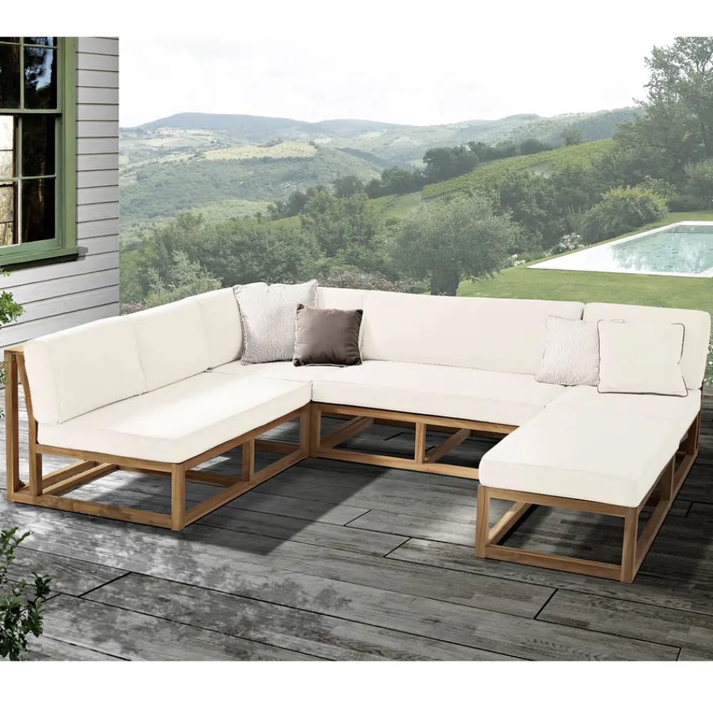 Viadurini in the Garden Holzsessel-Ecksessel für den Außenbereich aus natürlichem Teakholz und Kissen - Circe