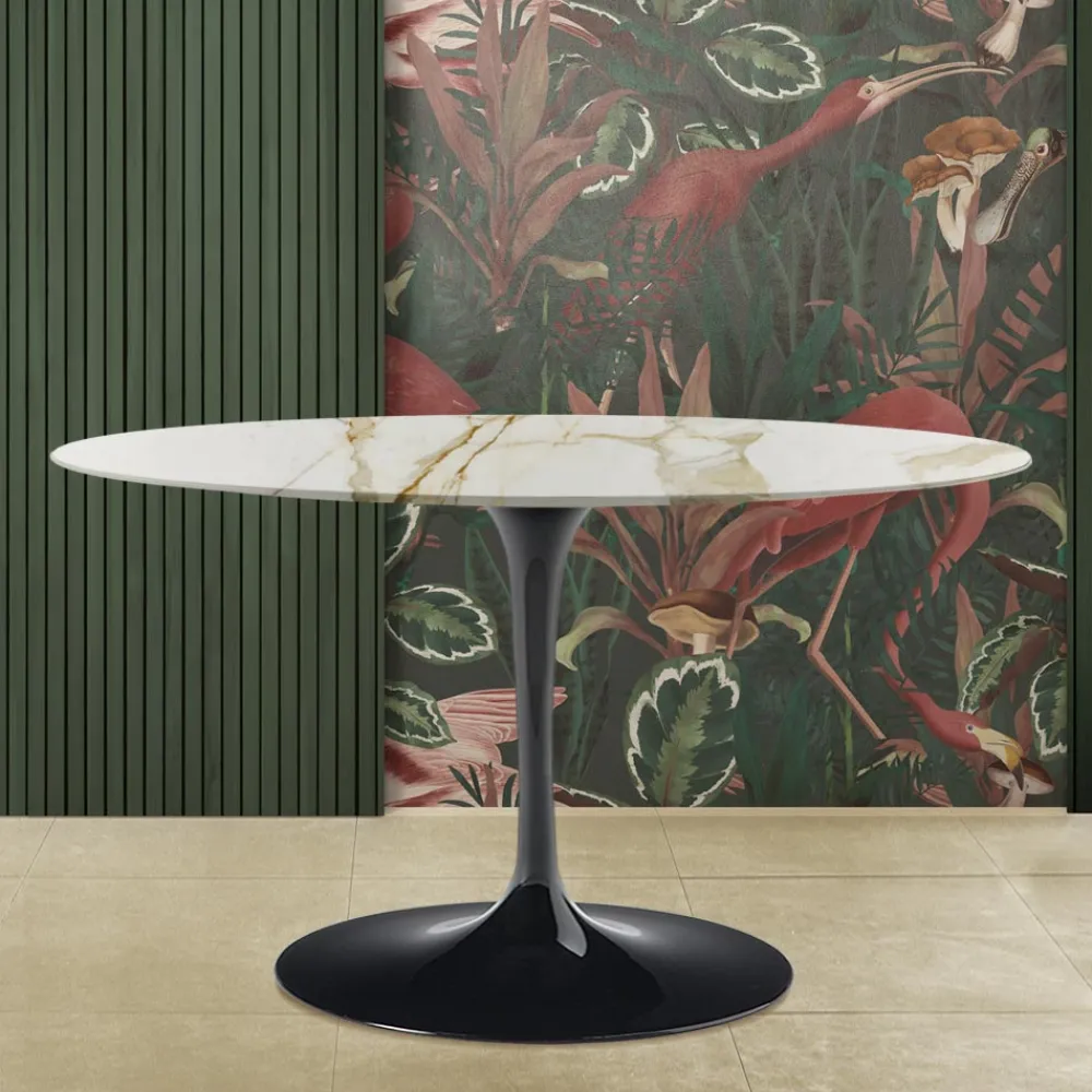 Viadurini Living Tulip Tische|Esstisch Oval-Eero Saarinen Tisch H 74 mit ovaler Platte aus goldenem Calacatta-Marmor Made in Italy - Scharlachrot