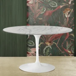 Viadurini Living Tulip Tische|Runde Tische-Eero Saarinen Tulip Tisch H 74 mit runder Platte aus Carrara Statuarietto Marmor - Scharlachrot