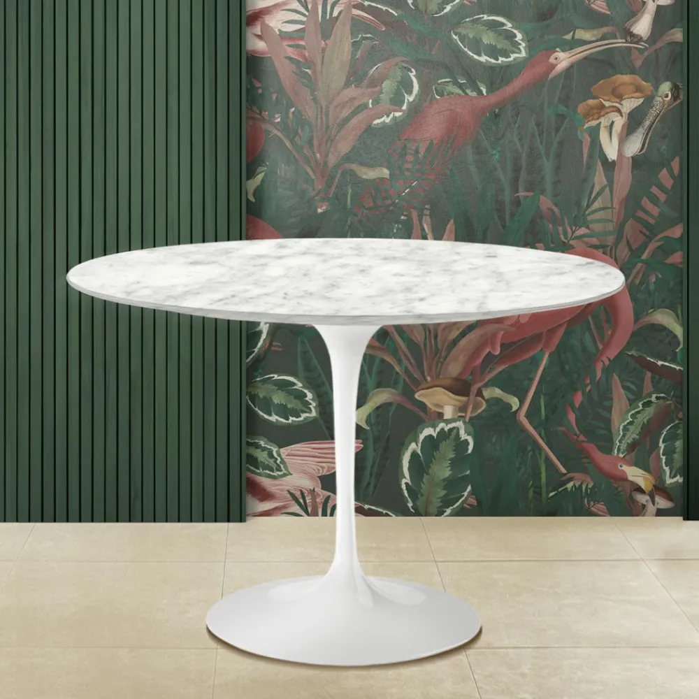 Viadurini Living Tulip Tische|Runde Tische-Eero Saarinen Tulip Tisch H 74 Rund mit Carrara Marmorplatte Made in Italy - Scharlachrot