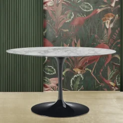 Viadurini Living Tulip Tische|Esstisch Oval-Eero Saarinen Tulpentisch H 74 mit ovaler Platte aus Arabescato-Marmor Made in Italy - Scharlachrot