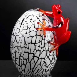 Viadurini Living Deko Artikel Und Wohnaccessoires-Eiförmige Statue mit Frosch aus farbigem Glas Made in Italy - Huevo