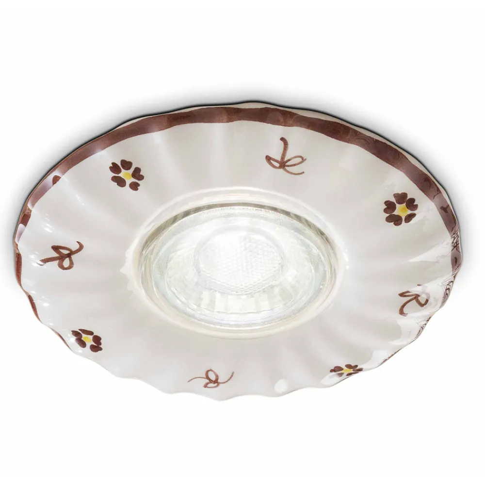 Ferroluce Vintage Deckenleuchten-Einbaustrahler aus gewellter Vintage-Keramik und handdekoriert - Pescara