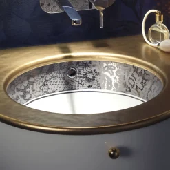 Viadurini Bathroom Waschbecken Aus Fire Clay-Einbauwaschbecken aus Schamott mit Platin-Spitzenband, hergestellt in Italien – Erioli