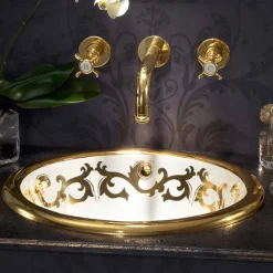 Viadurini Bathroom Waschbecken Aus Fire Clay-Einbauwaschbecken Deko aus Fire Clay und 24k Gold handgemacht, Otis