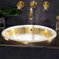 Viadurini Bathroom Waschbecken Aus Fire Clay-Einbauwaschbecken rund aus Fire Clay und 24k Gold made in Italy, Otis
