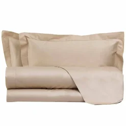 Viadurini Textile Bettlaken-Einfarbige Blätter komplett in Baumwollsatin für Doppelbett - Hibiskus