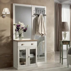 Viadurini Classic Garderobenständer-Eingangskomposition aus zweifarbigem weißem Wachs und Naturholzplatte – Fatuo