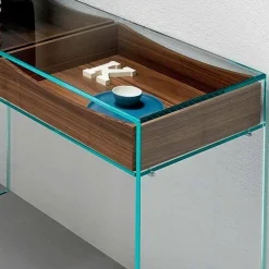 Viadurini Living Konsolentisch Flur-Eingangskonsole aus extra klarem Glas mit 2 Schubladen aus Nussbaum Canaletto - Selex