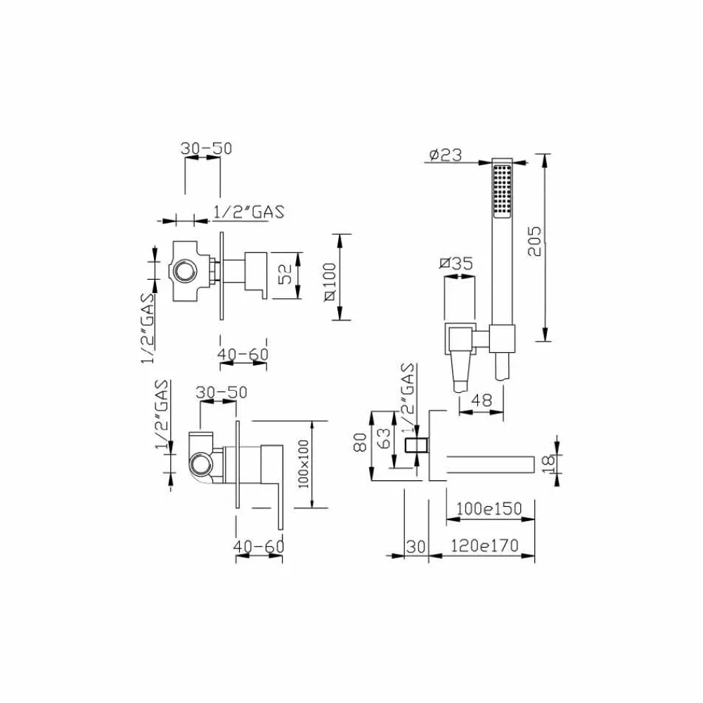 Viadurini Taps Badewannearmaturen-Eingebauter Bademischer mit Duschset Made in Italy - Bibo