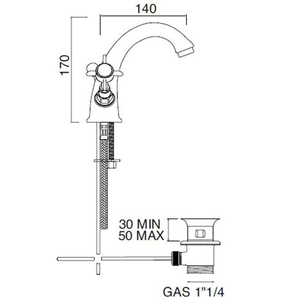 Viadurini Taps Waschbeckenarmaturen-Einlocharmatur für klassisches Waschbecken aus Messing und Schmetterlingsgriffen - Miriano