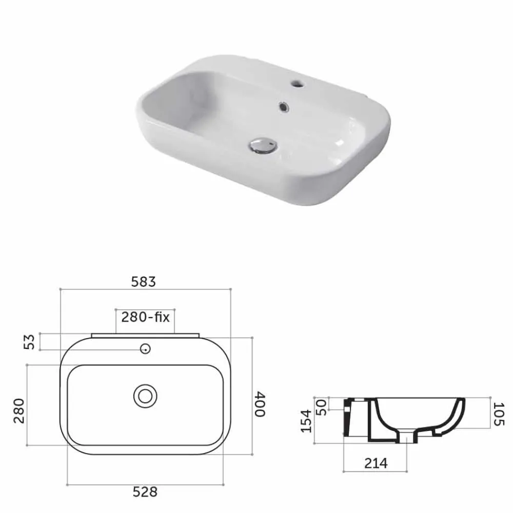 Viadurini Bathroom Keramikwaschbecken-Einloch-Waschtisch oder Wandwaschbecken aus Keramik Riardo