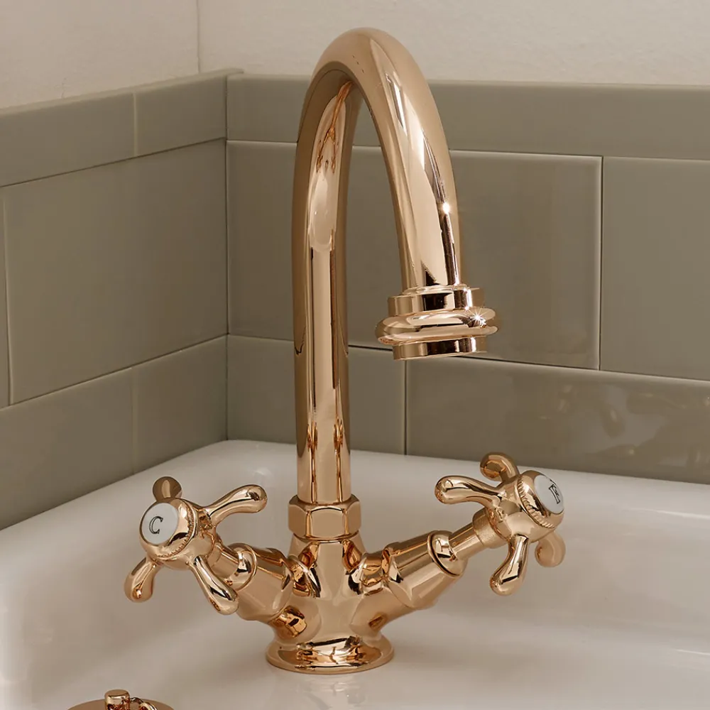 Viadurini Bathroom Waschbeckenarmaturen-Einloch-Waschtischbatterie im Vintage-Stil aus Messing Made in Italy - Klarisa