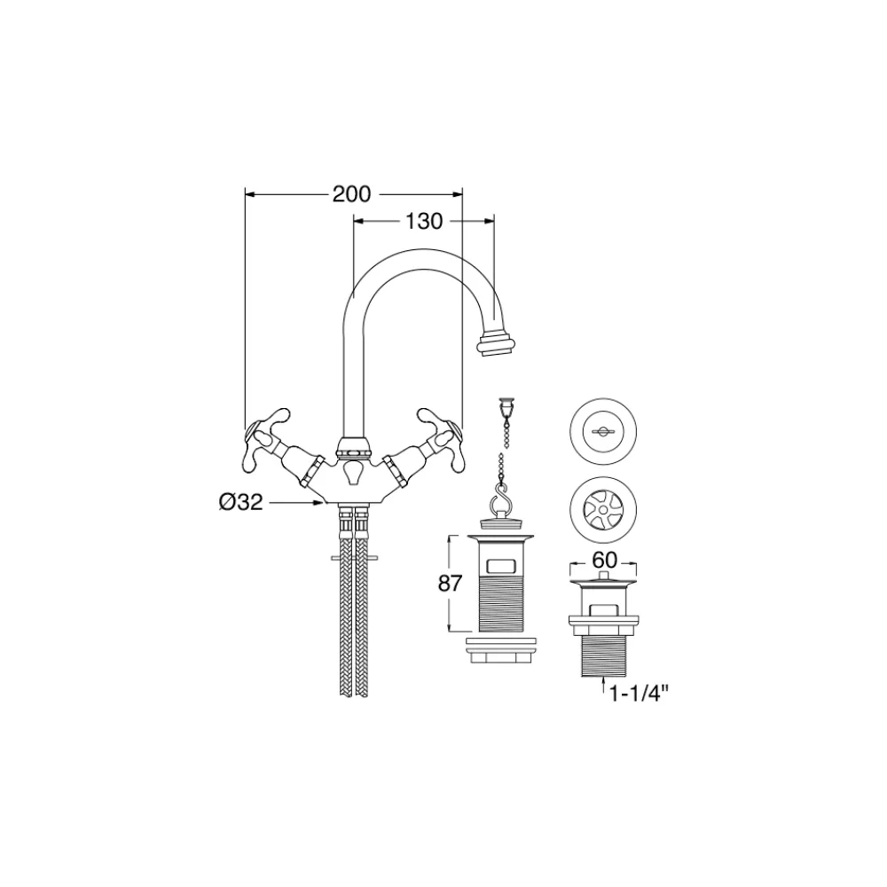 Viadurini Bathroom Waschbeckenarmaturen-Einloch-Waschtischbatterie im Vintage-Stil aus Messing Made in Italy - Klarisa