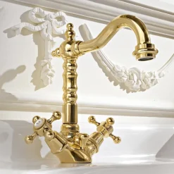 Viadurini Bathroom Waschbeckenarmaturen-Einloch-Waschtischmischer im Vintage-Design aus Messing Made in Italy - Ursula