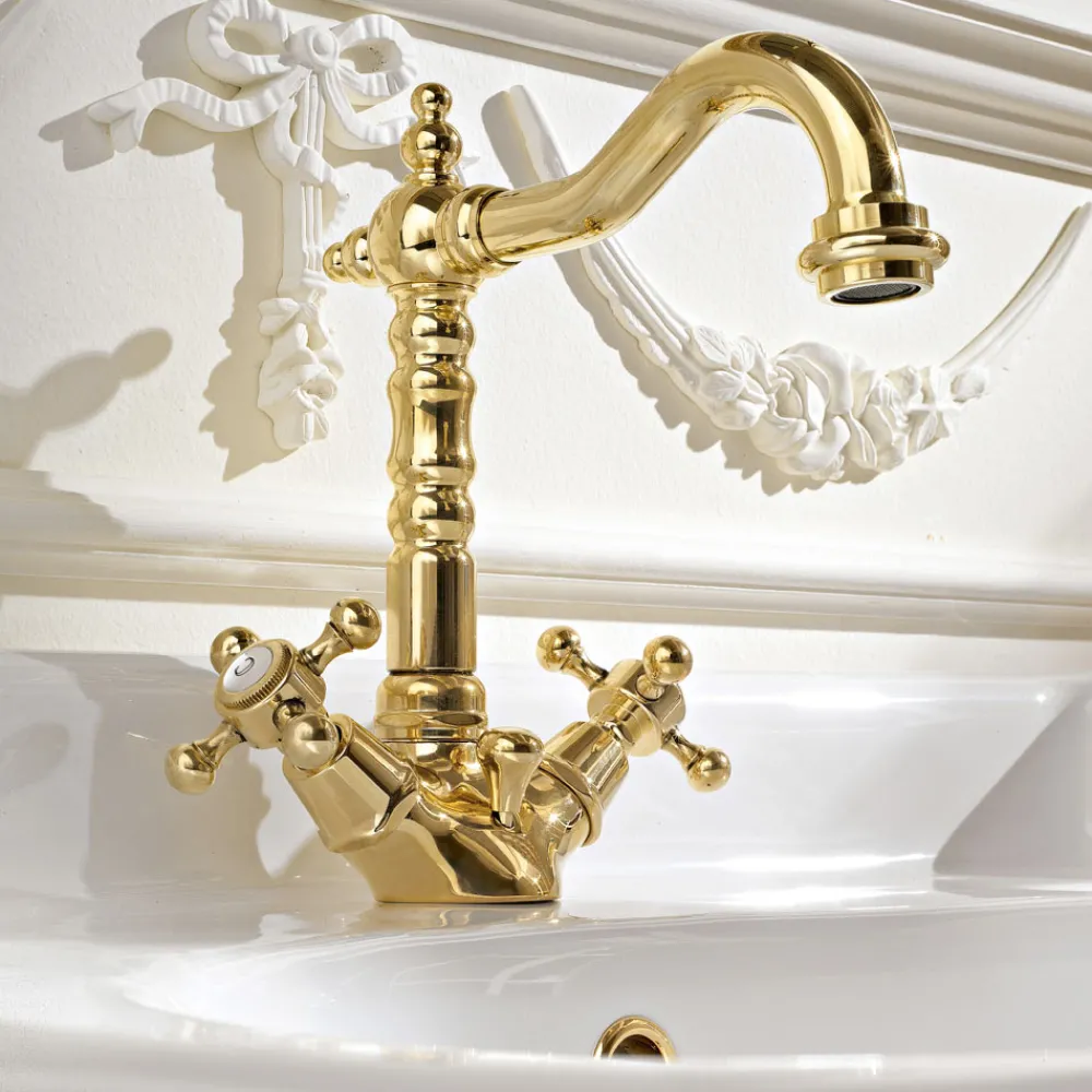 Viadurini Bathroom Waschbeckenarmaturen-Einloch-Waschtischmischer im Vintage-Design aus Messing Made in Italy - Ursula