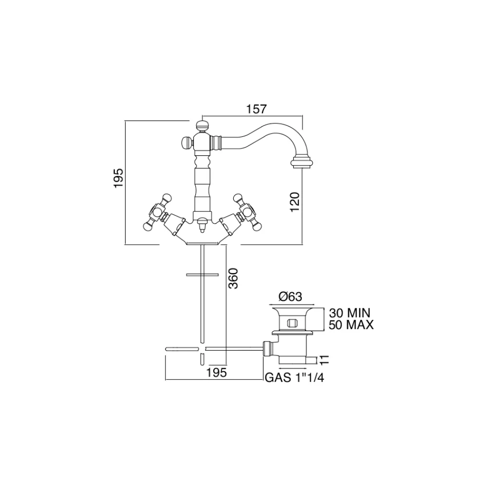 Viadurini Bathroom Waschbeckenarmaturen-Einloch-Waschtischmischer im Vintage-Design aus Messing Made in Italy - Ursula