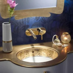 Viadurini Bathroom Waschbecken Aus Fire Clay-Einsatzwaschbecken Barock aus Fire Clay und 24k Gold handgemacht in Italien, Egeo