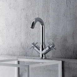 Viadurini Taps Waschbeckenarmaturen-Einstellbarer Einlochhahn mit Chrom-Messing-Abfluss Made in Italy - Zumbo