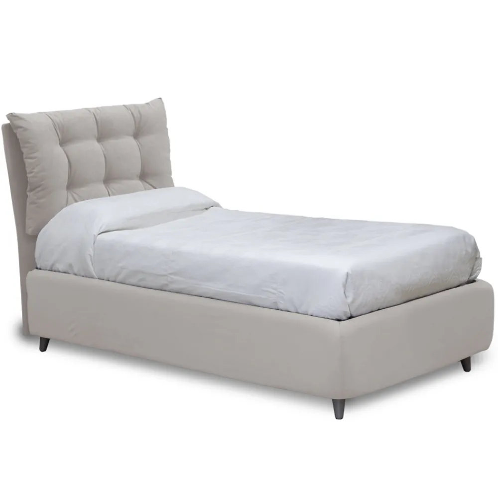 Viadurini Night Design Polsterbetten-Einzelbett mit gepolstertem Kopfteil und Füßen, hergestellt in Italien – Aaron