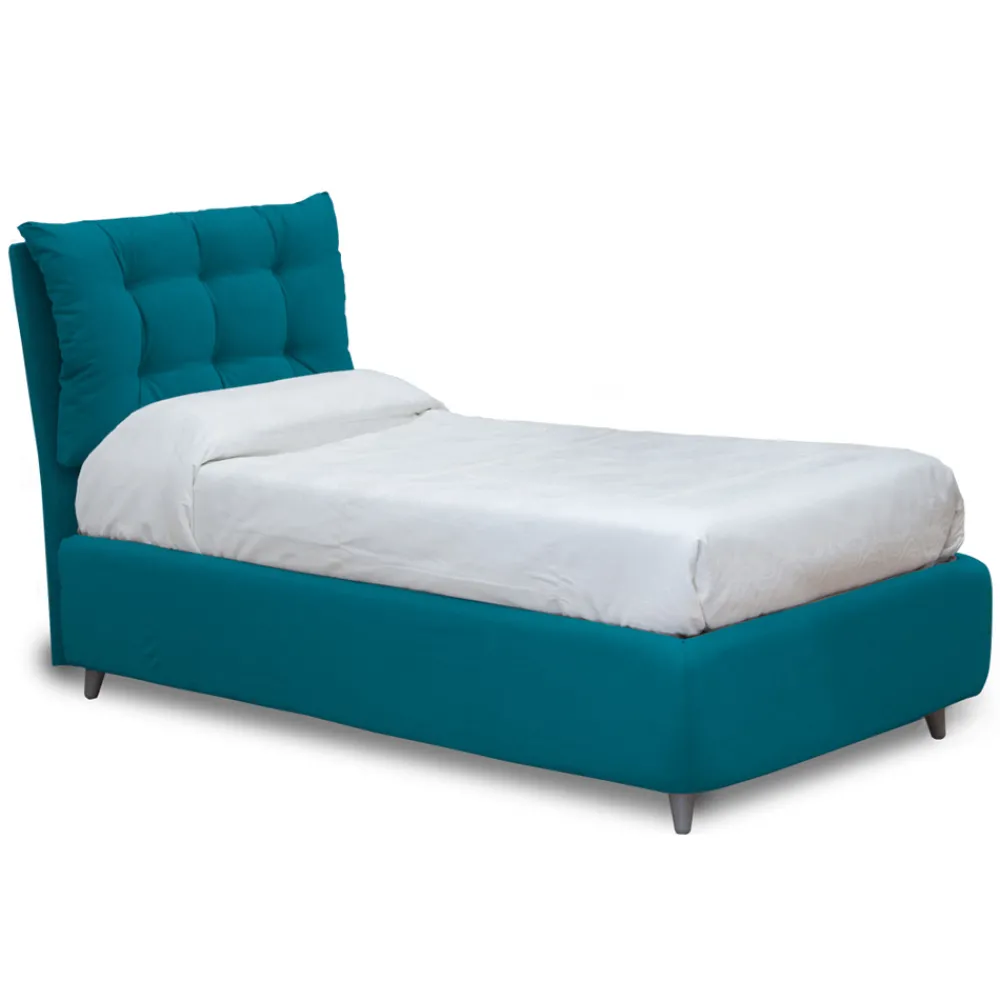 Viadurini Night Design Polsterbetten-Einzelbett mit gepolstertem Kopfteil und Füßen, hergestellt in Italien – Aaron