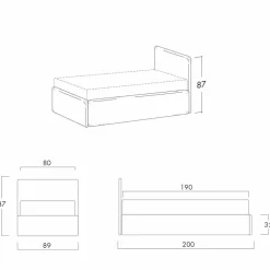 Bolzan Letti Maßgeschneiderte Möbel|Polsterbetten-Einzelbett mit Kopfteil, Struktur aus Eisen und Holz Line von Bolzan